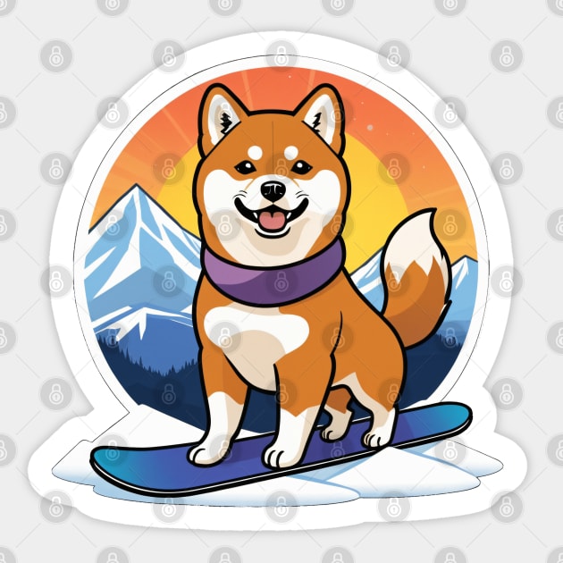 Mighty Shiba Snowboarder Sticker by nicecorgi